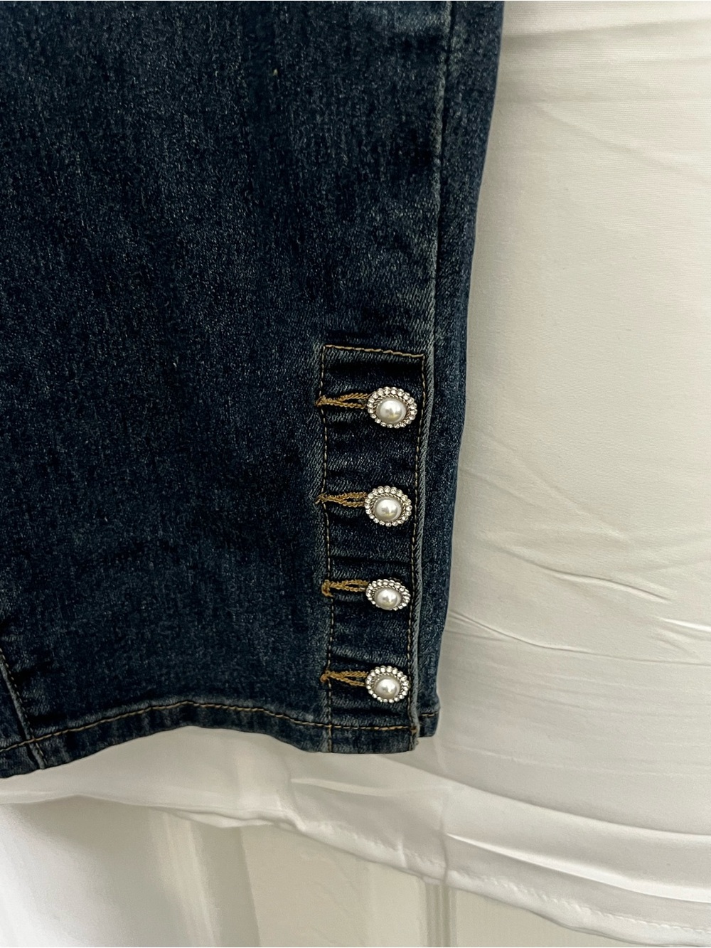 CeCe Dark Blue Ankle Button-Hem Jeans - Picture 2 of 5